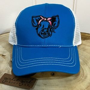 Blue Pig Ponytail hat cap